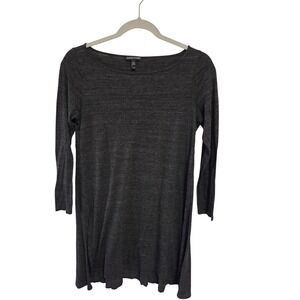 EILEEN FISHER Women Charcoal Heather Knit Long Sleeve Boat Neck Tunic Top S
